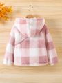 Girls' Plaid Zip Front Hooded Fleece Jacket With Bag