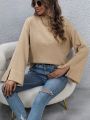 Stand Collar Drop Shoulder Split Sleeve Cuff Sweater