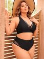 SHEIN Swim Basics Solid Color Hollow Out Plus Size Swimwear Set