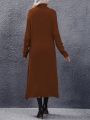 Turtleneck Batwing Sleeve Wrap Hem Sweater Dress (belt Not Included)