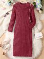 Tween Girl Solid Ribbed Knit Split Thigh Dress