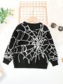 SHEIN Kids HYPEME Young Boys Spider Web Pattern Sweater