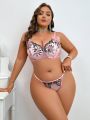 Plus Size Butterfly Decorated Embroidered Mesh Lingerie Set
