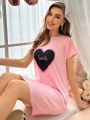 Women'S Alphabet And Heart Printed Homewear Dress