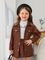 SHEIN Young Girl Flap Pocket Drop Shoulder PU Leather Coat