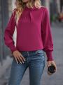 Solid Mock Neck Bishop Sleeve Blouse