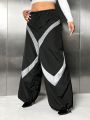 SHEIN ICON Plus Size Women's Loose Reflective Stripe Parachute Trousers