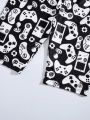 SHEIN Teen Boy Casual Comfortable Gaming Console & Letter Pattern Short Sleeve Top With Shorts Homewear Set