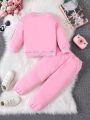 SHEIN Kids SUNSHNE Young Girl Letter Embroidery Thermal Sweatshirt & Sweatpants