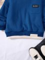 SHEIN Boys' Casual Color Block 2 in 1 Round Neck Fleece Sweatshirt With Plaid Detail, Winter