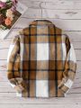 Girls Plaid Print Drop Shoulder Jacket Without Sweater