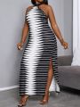 SHEIN Slayr Women's Geometric Pattern Halter Neck Split Hem Maxi Dress