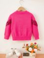 SHEIN Kids CHARMNG Young Girl Contrast Sequin Drop Shoulder Fuzzy Sweater