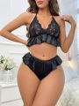 Women's Sexy Lace Patchwork And Ruffled Lingerie Set