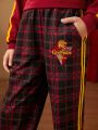 HARRY POTTER X SHEIN Tween Girl Plaid Patched Detail Contrast Tape Side Sweatpants