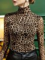 Women'S Leopard Print Turtleneck T-Shirt