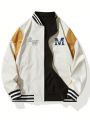 Manfinity Sporsity Men's Long Sleeve Baseball Jacket With Letter Print & Striped Design