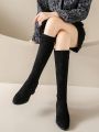 Women's Fashionable High Heel Knee-high Boots With Chunky Heel For Autumn/winter