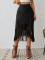 SHEIN VCAY Vacation Women's Tassel Hem Long Skirt