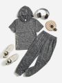 SHEIN Kids EVRYDAY Boys Letter Graphic Hooded Tee & Sweatpants