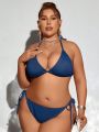 SHEIN Swim SXY Plus Size Halter Neck Side Tie Separated Swimsuit