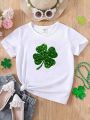 Little Girls' Clover Pattern Short Sleeve T-Shirt