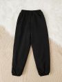 SHEIN Tween Girl Bear Embroidery Thermal Lined Drawstring Waist Sweatpants