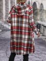 SHEIN LUNE Plaid Print Zip Up Hooded Coat