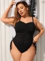 SHEIN Swim Basics Plus Size Women's One-Piece Swimsuit With Pleats And Spaghetti Straps