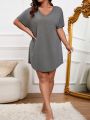 Plus Size V Neck Comfortable Skin-Friendly Batwing Sleeves Sleepwear Dress