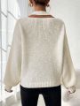 SHEIN LUNE Solid Color Hollow Out Oversized Casual Sweater With Drop Shoulder