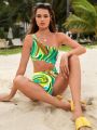 SHEIN Swim Vcay Allover Print Cut Out One Shoulder One Piece Swimsuit