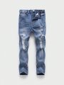 Young Boy Zipper Fly Ripped Jeans