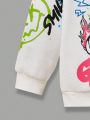 SHEIN Kids HYPEME Young Boy Cartoon & Letter Graphic Hoodie