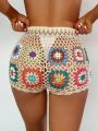 SHEIN Swim BohoFeel Women's Crochet Flower Pattern Cover Up Shorts