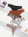 Plus 5pcs Leopard & Zebra Striped Print Panty