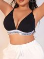 SHEIN Plus Size Bralette Without Underwire, Letter Printed Band