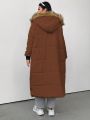 Plus Size Long Hooded Winter Coat With Belt