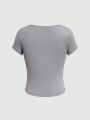 SHEIN Essnce Women's Pleated Round Neck T-Shirt