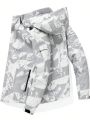 Men Allover Print Drawstring Hooded Jacket