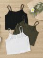 SHEIN Kids Cooltwn Tween Girls Casual Street Style Knitted Solid Color Tank Tops, Multiple Pieces Set