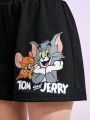 TOM & JERRY X SHEIN Cartoon Letter Print Shorts