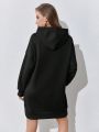 Women's Letter Printed Hooded Sweatshirt Dress With Drawstring