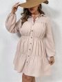 SHEIN VCAY Plus Size Button-down Lantern Sleeve Dress