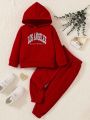 SHEIN Kids EVRYDAY Young Girl Letter Graphic Hoodie & Sweatpants