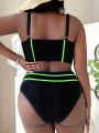 SHEIN Swim SXY Plus Contrast Binding Push Up Bikini Swimsuit