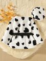 Baby Girl Heart Pattern Belted Teddy Coat & Hat