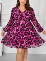 SHEIN Clasi Plus Size Women's Leopard Print Wrap Collar Dress