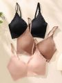 3pcs/Set Seamless Solid Color Bra