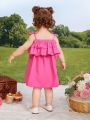 SHEIN Baby Girl Summer Vacation Pink Ruffled Strap Dress